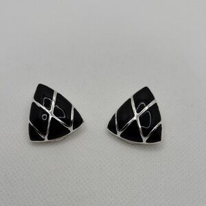 Vintage Elegant Triangle Black and Silver Color Clip-on Earrings by Vendôme
